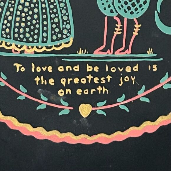 Vtg Toile Ware 1950s Toleware Tray 15" Black & Gold Cutout Metal Hand-painted - Picture 7 of 9